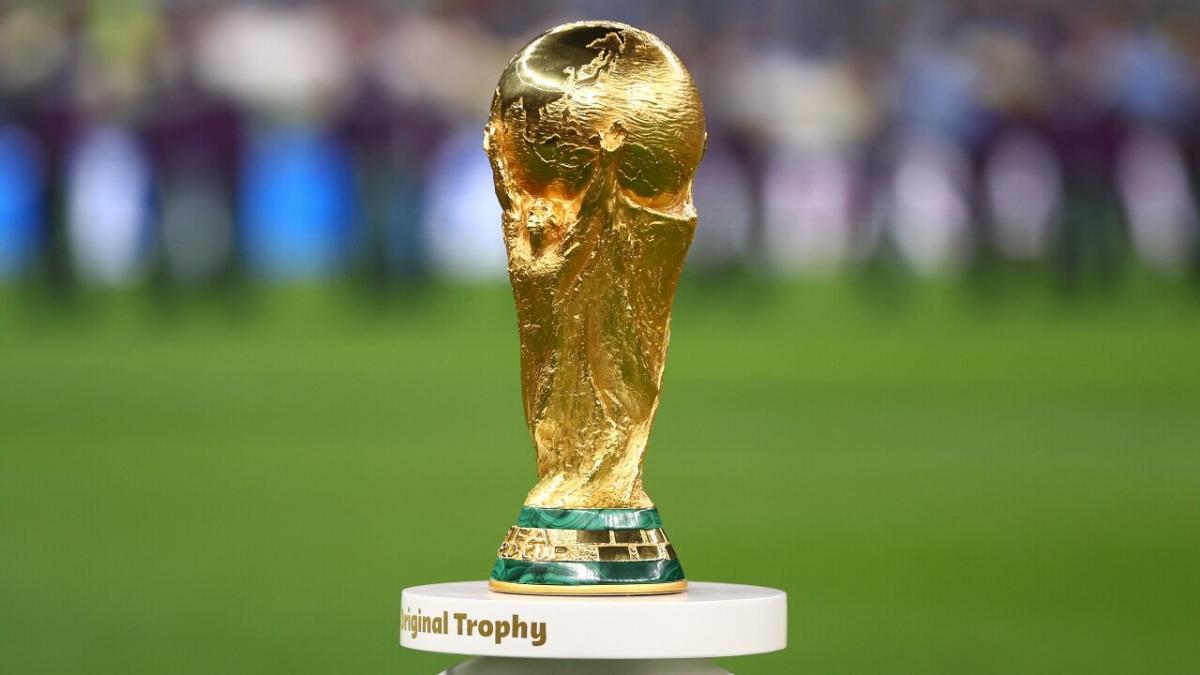 The World Cup trophy ahead of Thursday's World Cup qualifying games